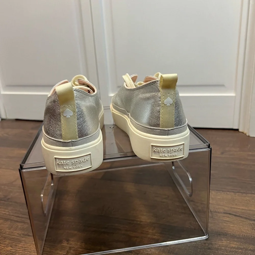 Kate Spade New York Kaia Metallic Canvas Platform Sneakers Size 7.5 B